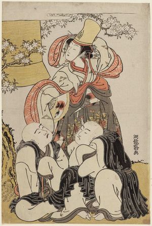 磯田湖龍齋: Dancer and Two Priests, from the Play Dôjô-ji - ボストン美術館