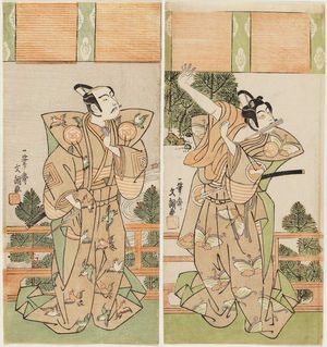 一筆斉文調: Actors Ichikawa Monnosuke II as Soga Gorô and Ichikawa Yaozô II as Soga Jûrô - ボストン美術館