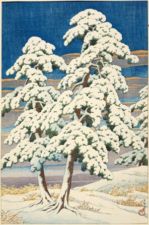 川瀬巴水: Pines in Clear Weather after Snow (Matsu no yukibare) - ボストン美術館