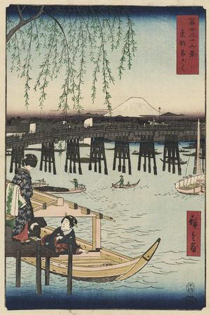 歌川広重: Ryôgoku Bridge in Edo (Tôto Ryôgoku), from the series Thirty-six Views of Mount Fuji (Fuji sanjûrokkei) - ボストン美術館