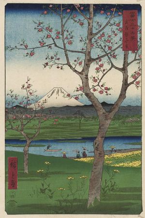 歌川広重: The Outskirts of Koshigaya in Musashi Province (Musashi Koshigaya zai), from the series Thirty-six Views of Mount Fuji (Fuji sanjûrokkei) - ボストン美術館