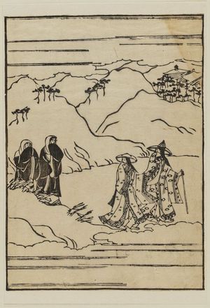 Hishikawa Moronobu: Tora and her mother-in-law taking leave of the two nuns - Museum of Fine Arts