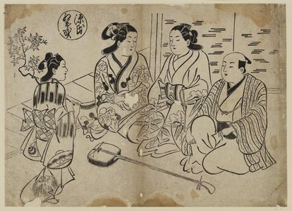 奥村政信: The Momiji no ga Chapter from The Tale of Genji (Genji Momiji no ga), from a series of Genji parodies - ボストン美術館