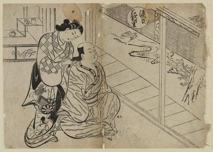 Okumura Masanobu: The Hanachirusato Chapter from The Tale of Genji (Genji Hanachirusato), from a series of Genji parodies - Museum of Fine Arts