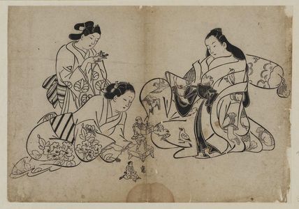 Okumura Masanobu: Courtesan and Attendants with Dolls - Museum of Fine Arts