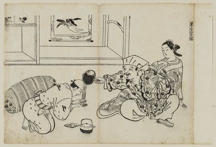 奥村政信: Kuro-sama no orihana (Daikoku's Magic Hammer), from an untitled series of the Seven Gods of Good Fortune in the pleasure quarters - ボストン美術館