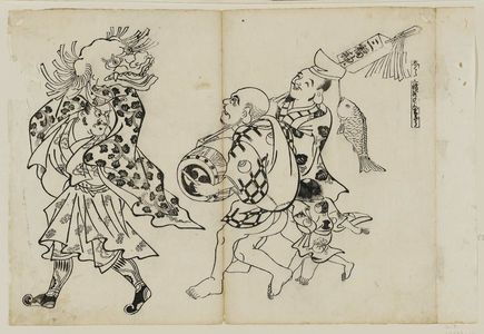 奥村政信: Daikagura wa sampukujin no yoimagiri (?), from an untitled series of the Seven Gods of Good Fortune in the pleasure quarters - ボストン美術館