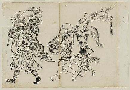 Okumura Masanobu, 奥村政信 (Okumura Masanobu)による浮世絵「Daikagura wa sampukujin no yoimagiri (?), from an untitled series of the Seven Gods of Good Fortune in the pleasure quarters」