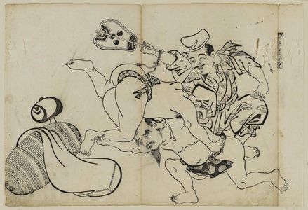 奥村政信: Fukuroku Wins by a Head (Osumai wa Fukuroku no ire-kubi), from an untitled series of the Seven Gods of Good Fortune in the pleasure quarters - ボストン美術館