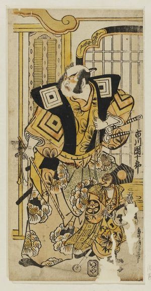 Torii Kiyonobu II: Actors Ichikawa Ebizô as Shinozuka Gorô and Ishimura Manzô as a Monkey - Museum of Fine Arts