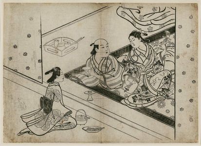 Nishikawa Sukenobu: Maid, man, and woman playing the samisen - Museum of Fine Arts
