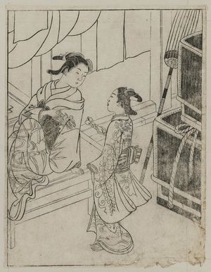 西川祐信: A girl is presenting a letter to a courtesan. From Ehon Tokiwagusa, vol.3. R. half of illus, No. 7. - ボストン美術館