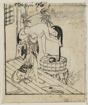 Nishikawa Sukenobu: A girl washing her hair in a bucket - Museum of Fine Arts