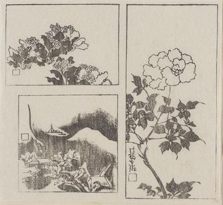 Ogata Kôrin: Three illustrations: Landscape with huts and sailboats; azaleas; peonies - ボストン美術館