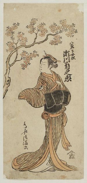 鳥居清満: Actor Segawa Kikunojô II as the Yaoya Servant Woman (Gejo) Sugi - ボストン美術館