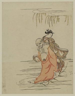 鈴木春信: Daruma Carrying a Woman on His Back - ボストン美術館
