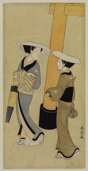 Suzuki Harunobu: Two Travelling Nuns (Bikuni) by a Torii Gate - Museum of Fine Arts