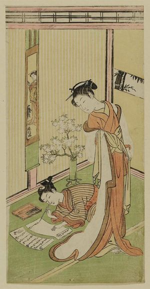 Suzuki Harunobu: Woman Watching a Young Man Writing a Letter - Museum of Fine Arts