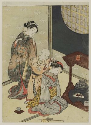 鈴木春信: Night Rain of the Tea Stand, from the series Eight Views of the Parlor (Zashiki hakkei) - ボストン美術館