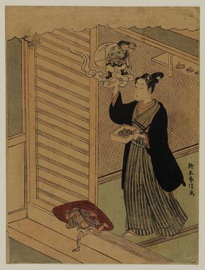 Suzuki Harunobu: Young Man Throwing Beans at Setsubun - Museum of Fine Arts