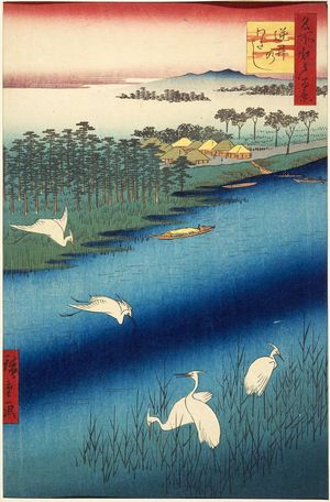 Utagawa Hiroshige: The Ferry Crossing at Sakasai (Sakasai no watashi), from the series One Hundred Famous Views of Edo (Meisho Edo hyakkei) - Museum of Fine Arts