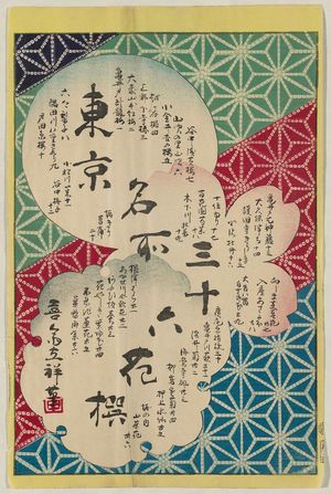 二歌川広重: Title page for the series Thirty-six Selected Flowers at Famous Places in Tokyo (Tôkyô meisho sanjûrokkasen) - ボストン美術館