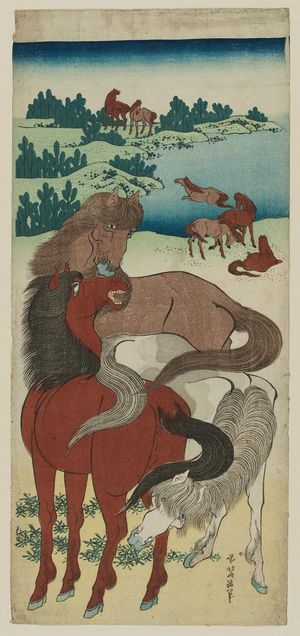 Katsushika Hokusai: Horses in Pasture - Museum of Fine Arts