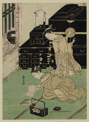 鈴木春信: Two Women by a Lacquer Cabinet, One Reading a Book - ボストン美術館