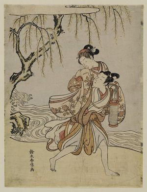 Suzuki Harunobu: Couple Eloping; Parody of the Akuta River Episode in Tales of Ise (Ise monogatari) - Museum of Fine Arts