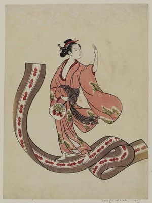 Suzuki Harunobu: Woman Flying on a Length of Cloth; Parody of the Immortal Wu Zhishi - Museum of Fine Arts