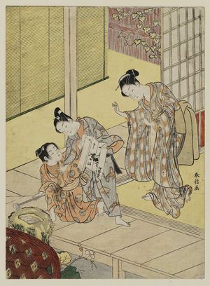 Suzuki Harunobu: Boys Quarrelling over a Calligraphy Copybook; Parody of Komachi Washing the Manuscript (Sôshi arai) - Museum of Fine Arts