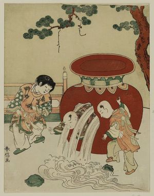 Suzuki Harunobu, 鈴木春信 (Suzuki Harunobu)による浮世絵「Sima Guang, as a Boy, Saving Another Boy from Drowning in a Jar」