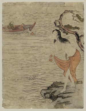 Suzuki Harunobu: Awabi Diver Wringing Out Her Skirt - Museum of Fine Arts
