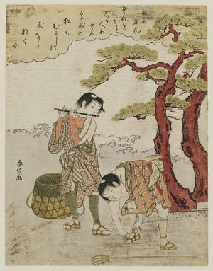 鈴木春信: Poem by Fujiwara no Okikaze, from an untitled series of Thirty-six Poetic Immortals (Sanjûrokkasen) - ボストン美術館