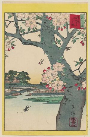 Utagawa Hiroshige II: Double Cherry Blossoms at the Sumida River in the Eastern Capital (Tôto Sumidagawa yaezakura), from the series Thirty-six Selected Flowers (Sanjûrokkasen) - Museum of Fine Arts