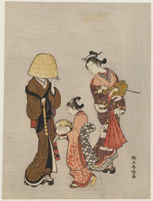 Suzuki Harunobu: Courtesan and Kamuro Looking at the Face of a Komusô Reflected in a Mirror - Museum of Fine Arts