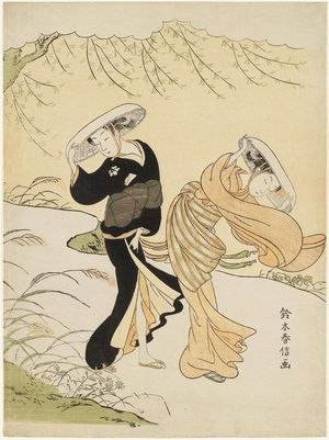 Suzuki Harunobu: Two Girls Walking on a Windy Day - Museum of Fine Arts