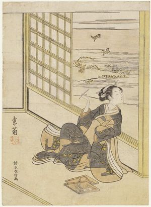 鈴木春信: Poem by Saigyô Hôshi, from an untitled series of Three Evening Poems (Sanseki) - ボストン美術館