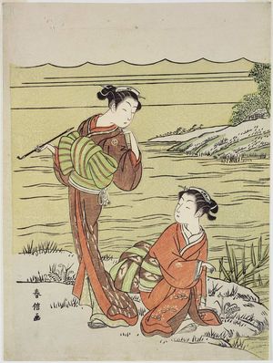 司馬江漢: Courtesan and Maid on the Shore of a Lake - ボストン美術館