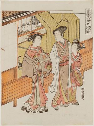 Isoda Koryusai: Evening Bell: Ebira of the Ebiya (Ebiya Ebira banshô), from the series Eight Views of Famous Women of the Pleasure Quarters (Seirô meifu hakkei) - Museum of Fine Arts