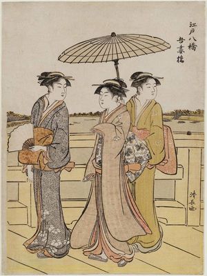 Torii Kiyonaga: Azuma Bridge (Azuma-bashi), from the series Eight Bridges of Edo (Edo hakkyô) - Museum of Fine Arts