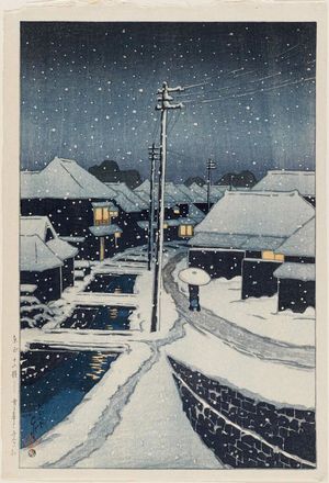 川瀬巴水: Evening Snow at Terashima Village (Yuki ni kure no Terashima mura), from the series Twelve Scenes of Tokyo (Tôkyô jûnidai) - ボストン美術館