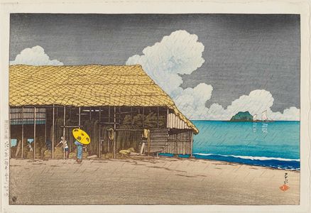 Kawase Hasui: Beach Shed at Himi in Etchû Province (Hama shôoku [Etchû Himi]), from the series Souvenirs of Travel II (Tabi miyage dai nishû) - Museum of Fine Arts