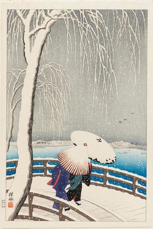 Ohara Koson: Snow on Willow Bridge - Museum of Fine Arts
