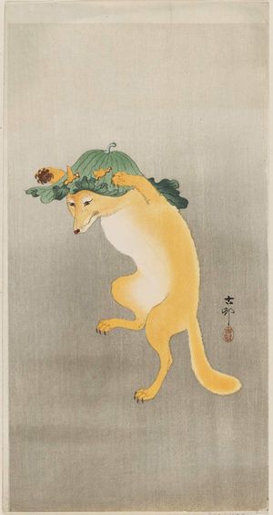 Ohara Koson: Dancing Fox with Lotus-leaf Hat - Museum of Fine Arts