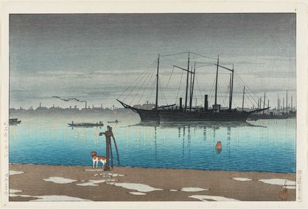 川瀬巴水: Akashi-chô after Rain (Akashi-chô no ugo), from the series Twenty Views of Tokyo (Tôkyô nijûkei) - ボストン美術館