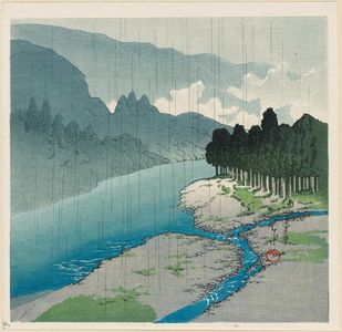 Japanese Print "Okutama in Rain" by Kawase Hasui, 川瀬巴水 (Kawase Hasui)