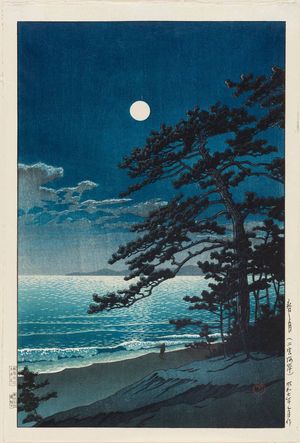 川瀬巴水: Spring Moon at Ninomiya Beach (Haru no tsuki [Ninomiya kaigan]) - ボストン美術館