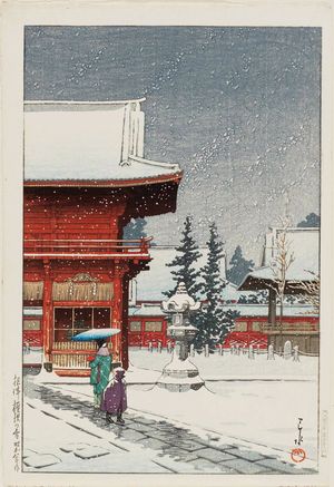 川瀬巴水: Snow at the Nezu Gongen Shrine in Tokyo (Nezu Gongen no yuki) - ボストン美術館