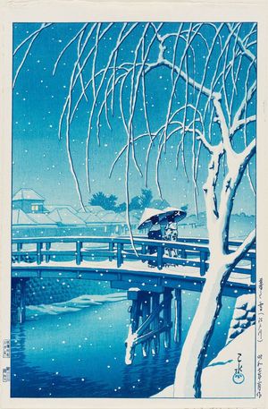 Kawase Hasui: Evening Snow at Edogawa (Kure no yuki [Edogawa]) - Museum of Fine Arts